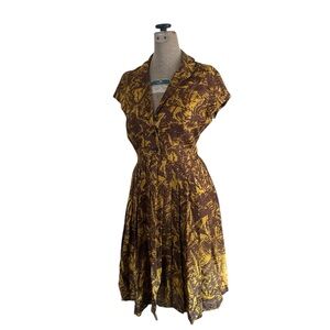 Vintage Milly Brown Yellow Silk Printed Dress